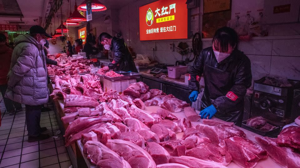 Pork for sale at a wholesale market in Beijing, China, on Thursday, Jan, 12, 2023. - Bloomberg/Getty Images/File