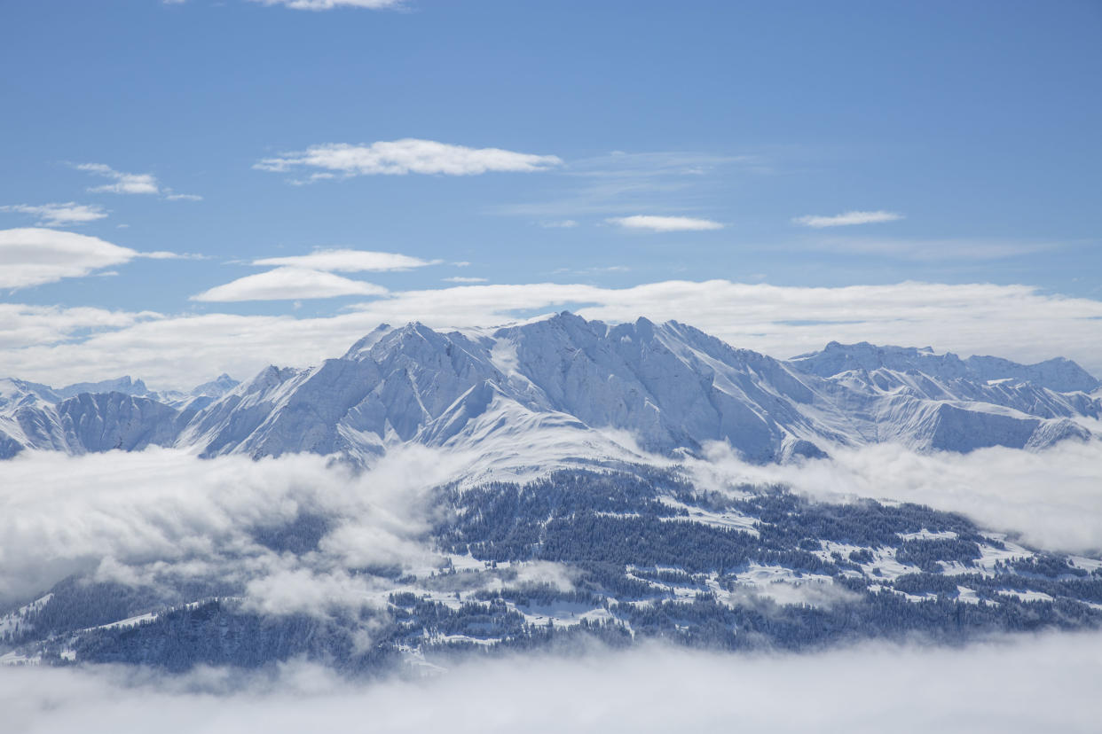 Mountain views on the 5th April 2019 in Laax ski resort in Switzerland. (photo by Sam Mellish / In Pictures via Getty Images)