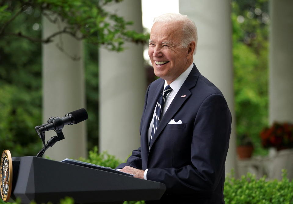 President Biden speaks at a White House reception on May 5.