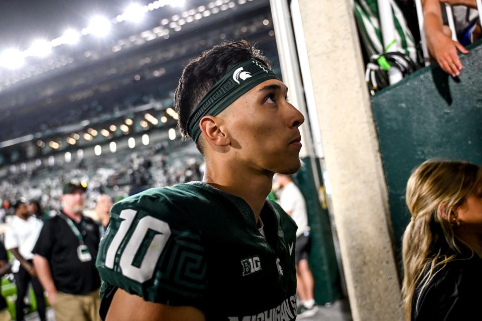 Michigan State's Noah Kim leaves the field after the Spartans beat Central Michigan on Friday, Sept. 1, 2023, at Spartan Stadium in East Lansing.