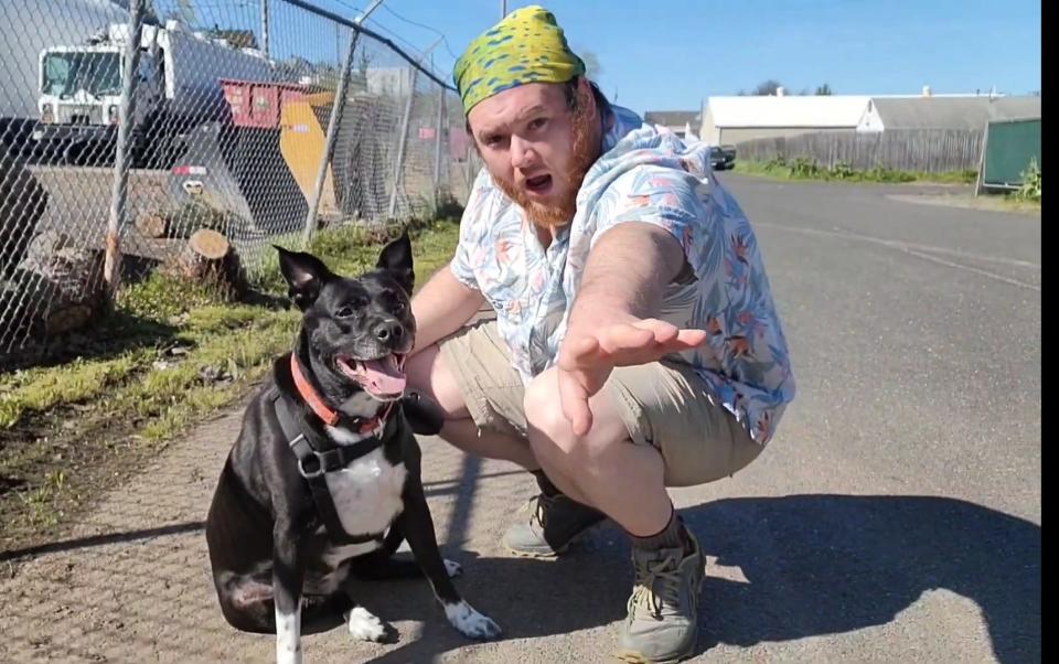 Highlands resident Sam Green and his dog, "Taylor Ham," are walking across America to raise money for Just Believe Inc., a Toms River charity that helps the homeless.