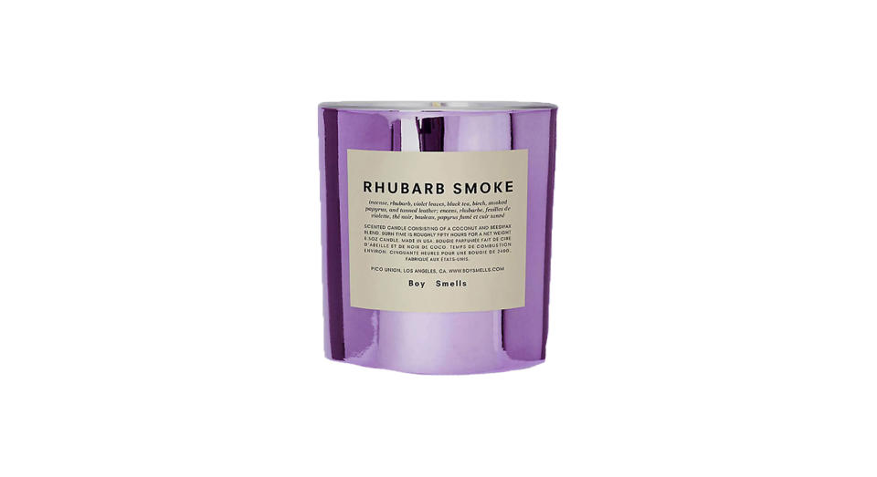 Boy Smells' rhubarb smoke candle burns for approximately 50 hours. 