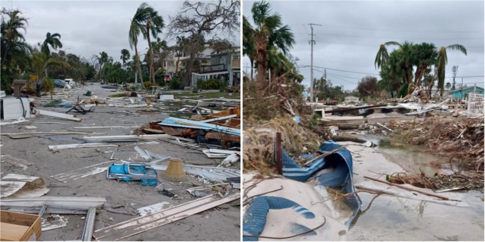 2 photos show hurricane ian debris littering the sand