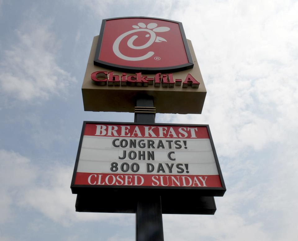 Chick-fil-A celebrated John Carucci last week when he dined at the Dressler Road NW restaurant for the 800th consecutive day. The chain is closed on Sunday so he misses that day.