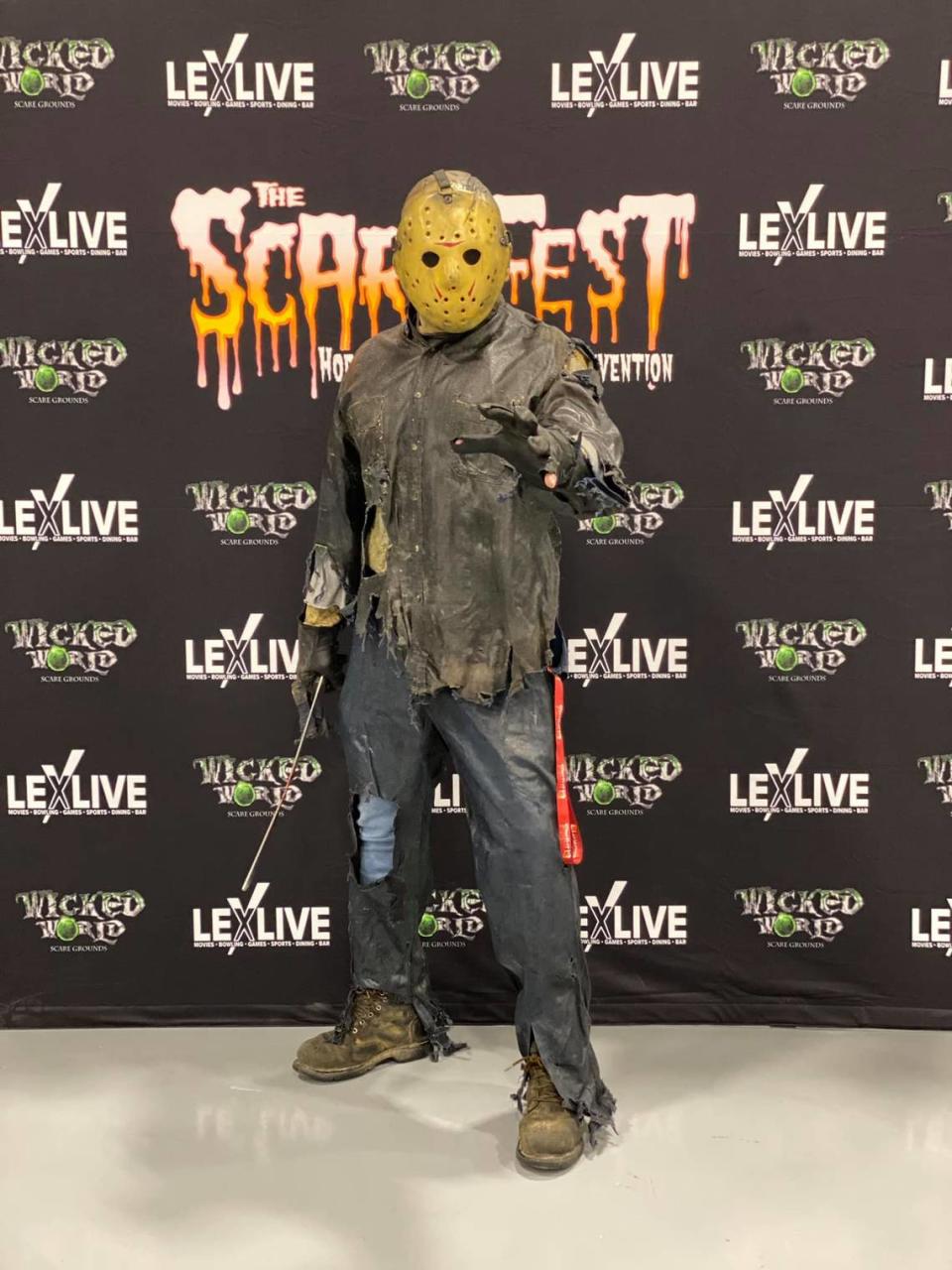 A cosplayer walked the “black carpet” at ScareFest.