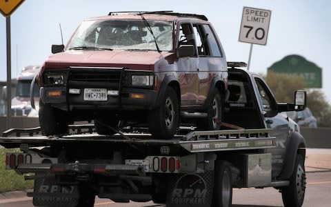 The vehicle that the Austin package bomber, Mark Anthony Conditt, was driving when he blew himself up - Credit: Getty