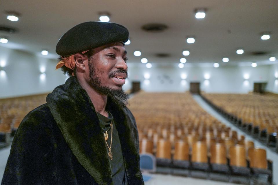James Henson, founder and leader of the Young Black Panther Party talks about how he would like to have a community forum held here in the former Otto Middle School auditorium Friday, Dec. 2, 2022.