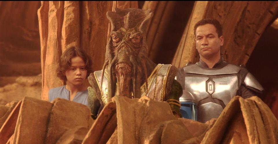 Temuera Morrison, who later plays Boba Fett in The Mandalorian, played his father Jango Fett first in Attack of the Clones