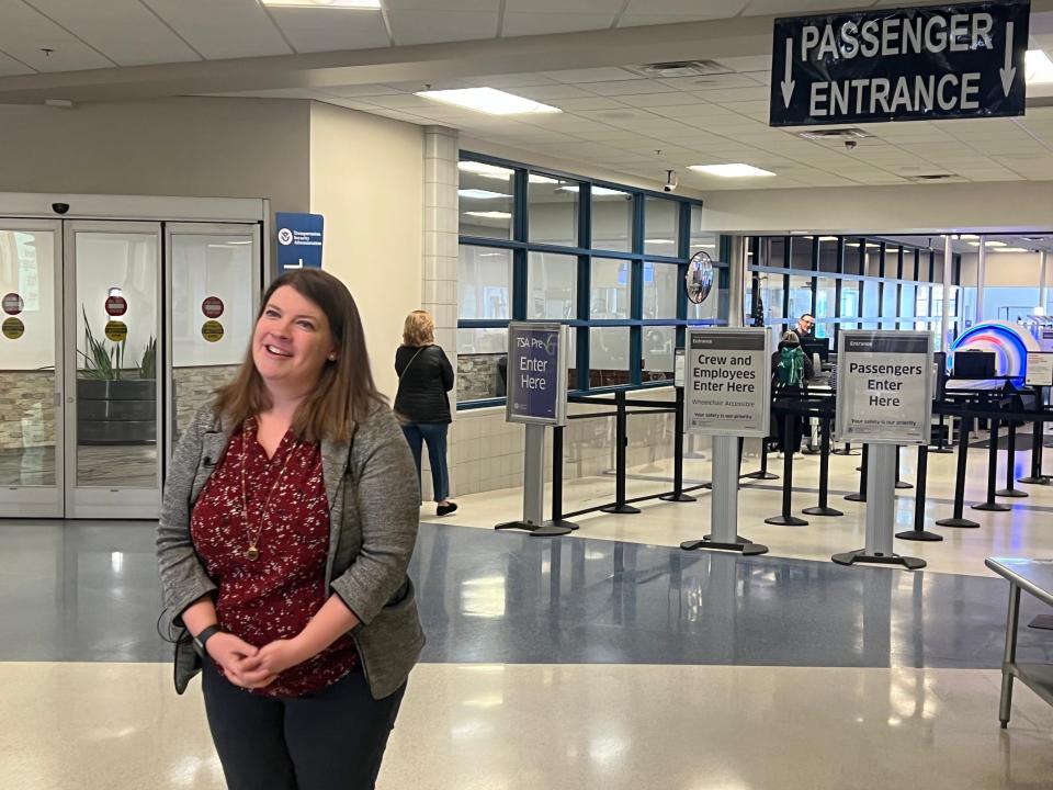 Transportation Security Administration regional spokesperson Jessica Mayle spoke at a press event at South Bend International Airport on Wednesday, March 8, 2023, where she offered tips for spring break travelers.