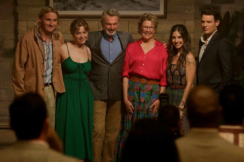 <p>Vince Valitutti/PEACOCK</p> Conor Merrigan-Turner as Logan, Essie Randles as Brooke, Sam Neill as Stan, Annette Bening as Joy, Alison Brie as Amy, Jake Lacy as Troy in 
