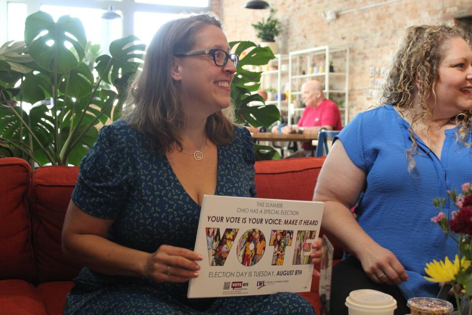 Jen Miller, the Executive Director for the League of Women Voters of Ohio, visited the local league on July 14  at Pape City Coffee to discuss Issue 1 prior to the August special election.