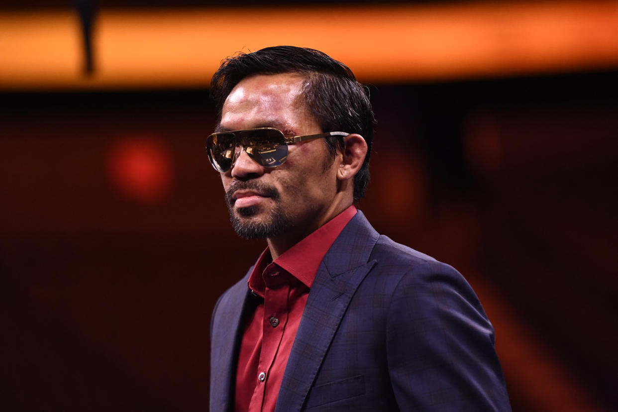 Manny Pacquiao at a press conference in Las Vegas on August 21, 2021. (Photo: PATRICK T. FALLON/AFP via Getty Images)