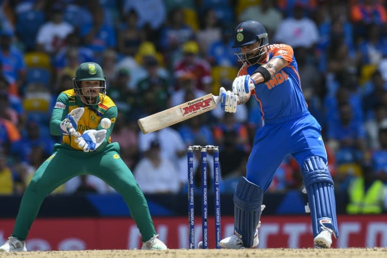 India's Virat Kohli produced his top score of the tournament in the final of the T20 World Cup against <a class="link " href="https://sports.yahoo.com/soccer/teams/south-africa-women/" data-i13n="sec:content-canvas;subsec:anchor_text;elm:context_link" data-ylk="slk:South Africa;sec:content-canvas;subsec:anchor_text;elm:context_link;itc:0">South Africa</a> (Randy Brooks)