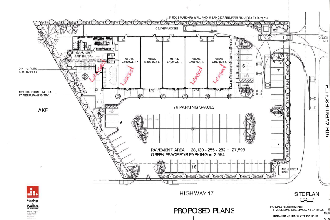 A site plan for phase one of the Lake View Commons shopping center, which is expected to be complete in March.