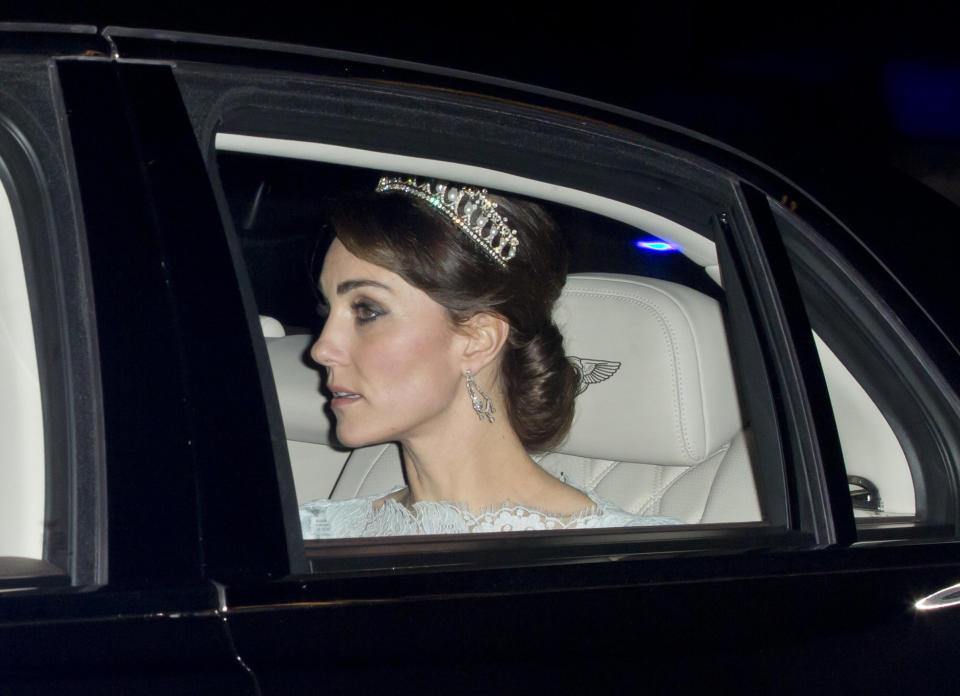 Kate paid a touching tribute to her late mother-in-law Princess Diana when she wore her tiara to the annual Diplomatic Reception at Buckingham Palace on December 8, 2015.