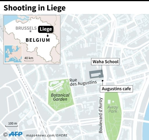 Map of Liege, Belgium, locating gun attack