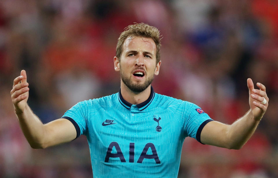 Soccer Football - Champions League - Group B - Olympiacos v Tottenham Hotspur - Karaiskakis Stadium, Piraeus, Greece - September 18, 2019  Tottenham Hotspur's Harry Kane reacts  REUTERS/Alkis Konstantinidis