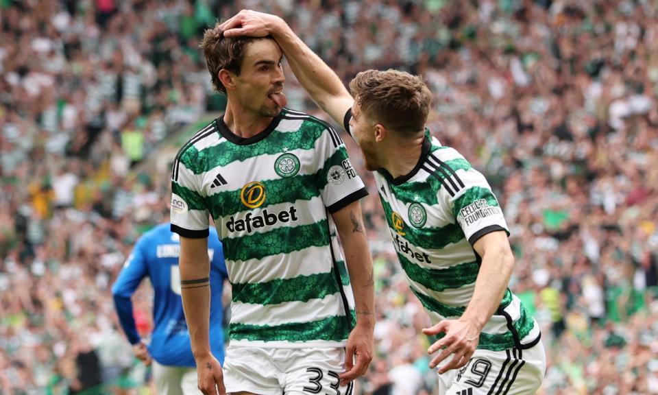 <span>Matt O’Riley scored the first of Celtic’s quickfire double in the first half.</span><span>Photograph: Ed Sykes/Action Images/Reuters</span>