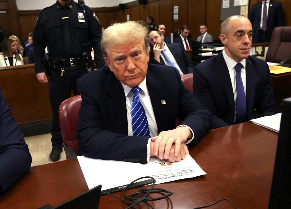 Former President Donald Trump and attorney Emil Bove attend his New York criminal hush-money trial.
