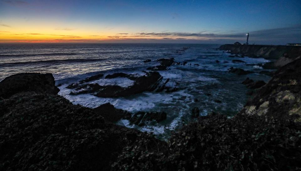 Point Arena Lighthouse on the western side of Mendocino County looks out over the Pacific Ocean.