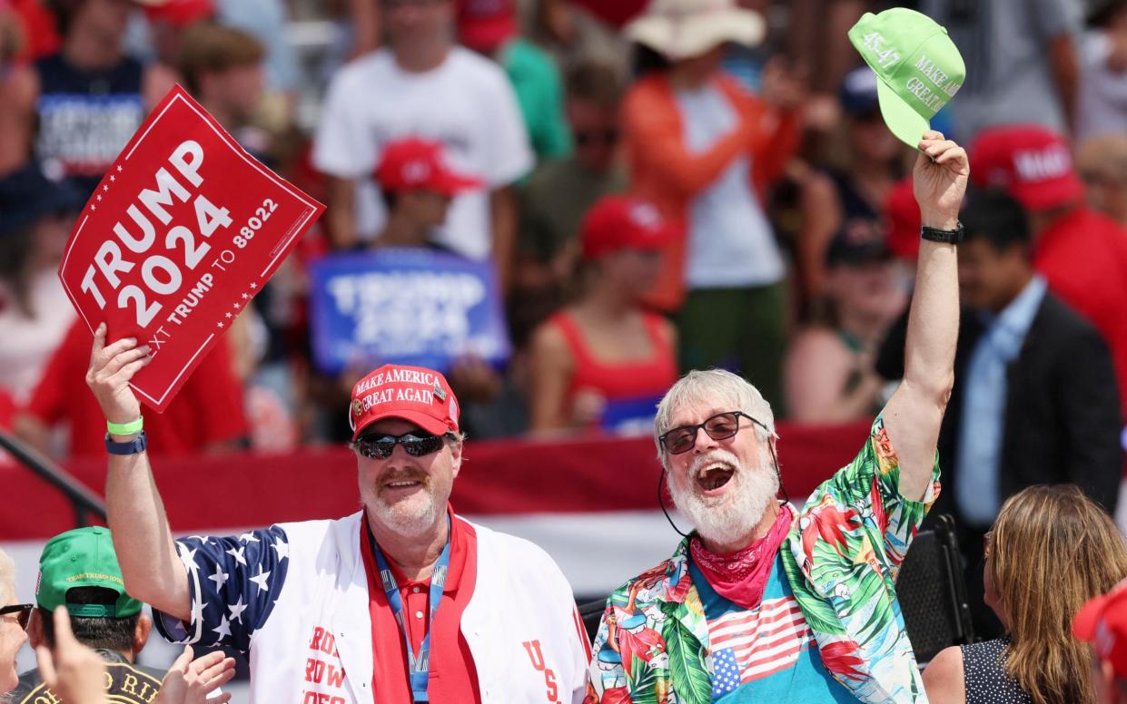 Supporters gather for Donald Trump's campaign event, in Chesapeake, Virginia