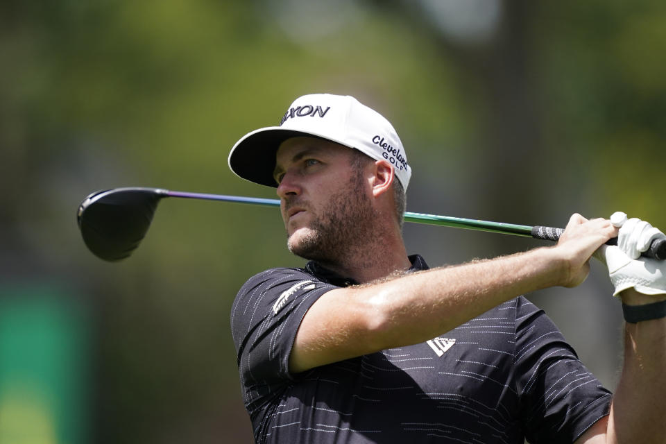 FILE - Taylor Pendrith drives off the second tee during the third round of the Rocket Mortgage Classic golf tournament, Saturday, July 30, 2022, in Detroit. Pendrith will compete on the International team at the Presidents Cup beginning Thursday, Sept. 22. (AP Photo/Carlos Osorio, File)