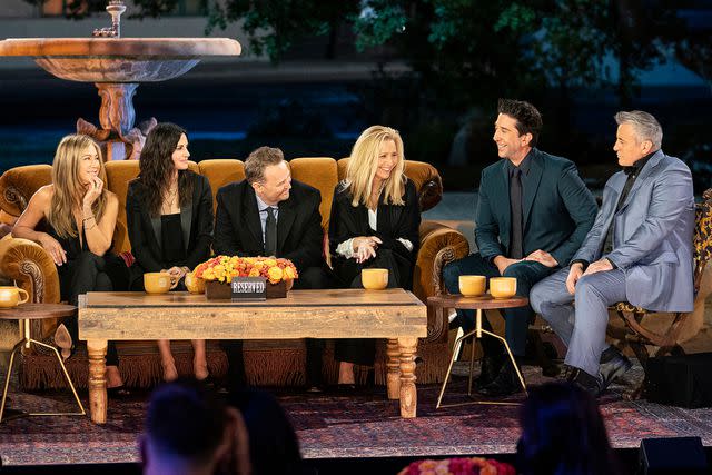 <p>Terence Patrick/ourtesy of HBO Max</p> Jennifer Aniston, Courteney Cox, Matthew Perry, Lisa Kudrow, David Schwimmer and Matt LeBlanc on 'Friends: The Reunion'