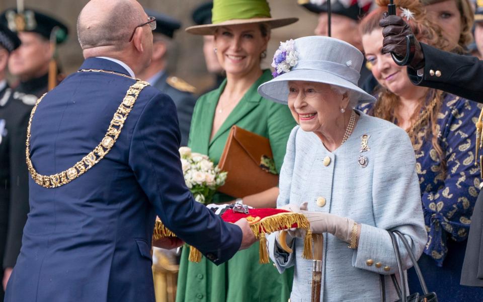 The Queen during the Ceremony of the Keys at the Palace of Holyroodhouse in Edinburgh this week - PA