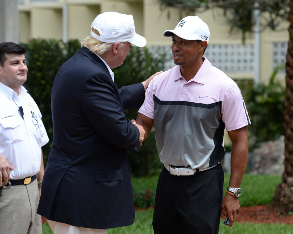 President Donald Trump praised Tiger Woods, Jack Nicklaus on Twitter after their round together on Saturday in Florida. (Uri Schanker/GC Images)