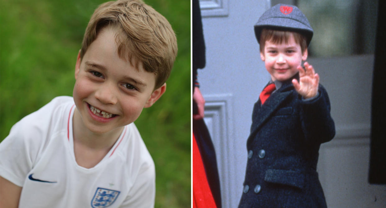 One of the photos to mark Prince George's sixth birthday, and Prince William, pictured in 1988, aged six. [Photos: Duchess of Cambridge/Getty]