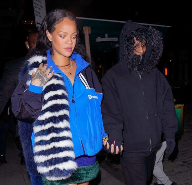 Pregnant Rihanna and A$AP Rocky depart Pastis Restaurant on Jan. 28, 2022, in New York City.<p>Gotham/GC Images</p>