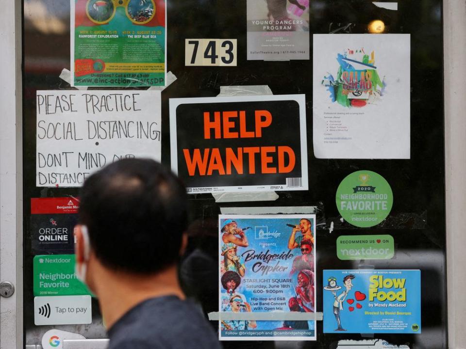 FILE PHOTO: Job openings advertised at businesses in Cambridge, Massachusetts