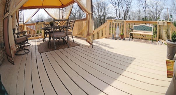 back yard deck of a suburban...