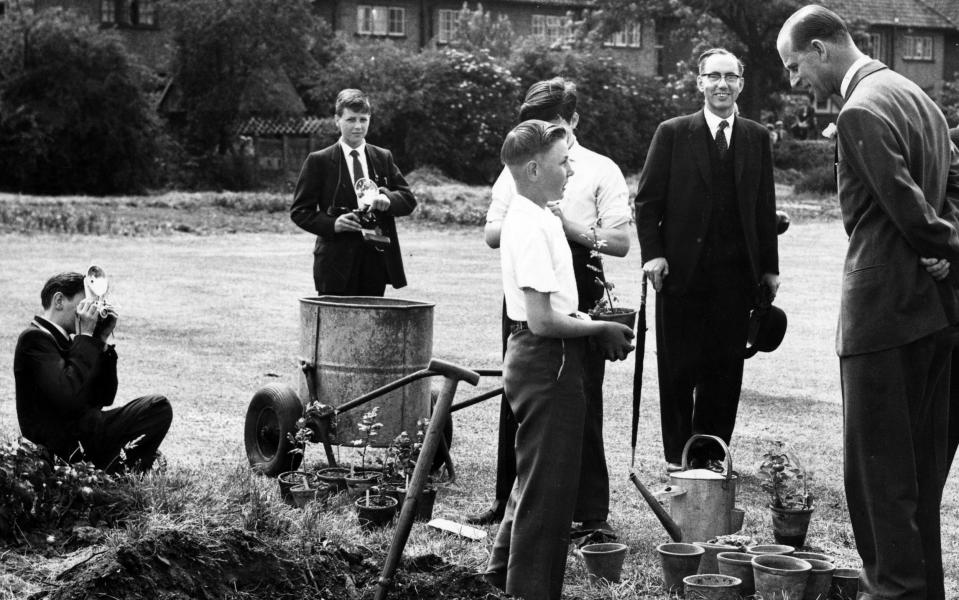 Prince Philip visiting Eastbourne Secondary Modern School, Darlington. John Dobson and Ian Wright had been taking photography as part of the Duke of Edinburgh's Award scheme and were designated official photographers for the visit on June 25, 1960 - Mirrorpix