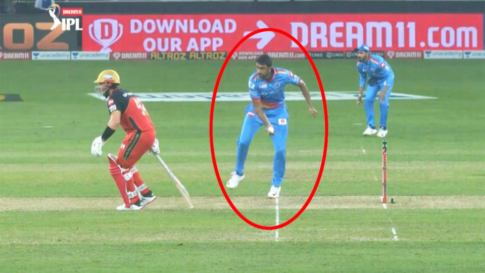 Ravi Ashwin had Aussie batsman Aaron Finch stranded at the non-striker's end. Pic: IPL