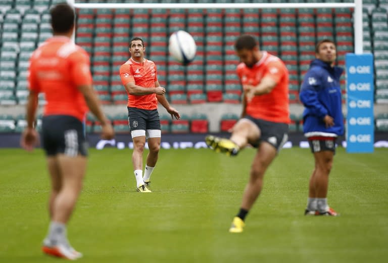 France's rugby union player Scott Spedding (2nd L) during a training session at Twickenham Stadium, west of London, on August 14, 2015