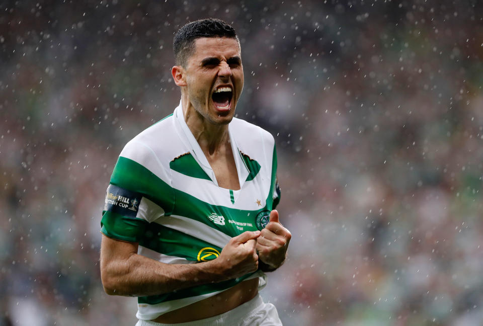 <p>Celtic’s Tomas Rogic celebrates scoring their second goal against Aberdeen to go onto win the Scottish Cup Final at Hampden Park in Glasgow, Scotland, May 27, 2017. (Photo: Russell Cheyne/Action Images via ZUMA Press) </p>