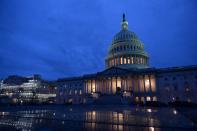 The U.S. Capitol is seen at night during Senate impeachment trial of U.S. President Trump in Washington