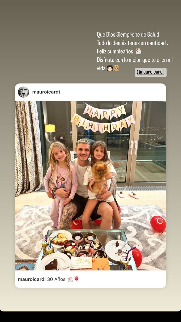 Wanda Nara le dedicó un saludo a Mauro Icardi por su cumpleaños número 30