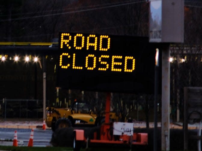 An electronic sign tells driver the road is closed ahead in South Burlington.