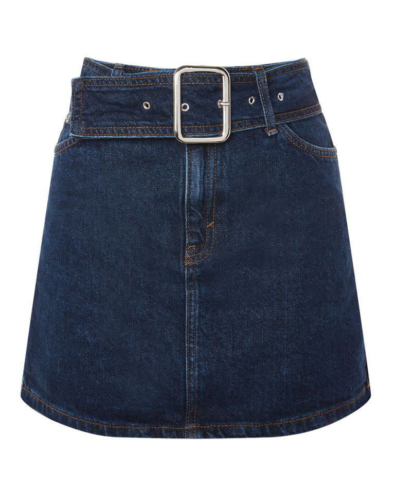 <p>Topshop, buy now for <a rel="nofollow noopener" href="http://www.topshop.com/en/tsuk/product/clothing-427/skirts-449/moto-buckle-denim-mini-skirt-7306852?bi=0&ps=20" target="_blank" data-ylk="slk:£34;elm:context_link;itc:0;sec:content-canvas" class="link ">£34</a></p>