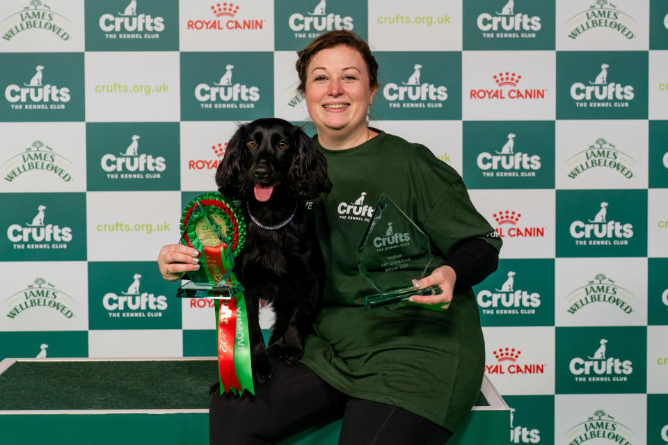 George Lott with Pickthorne Hollie, Winner and Overall Winner of Crufts Medium Novice ABC Final
