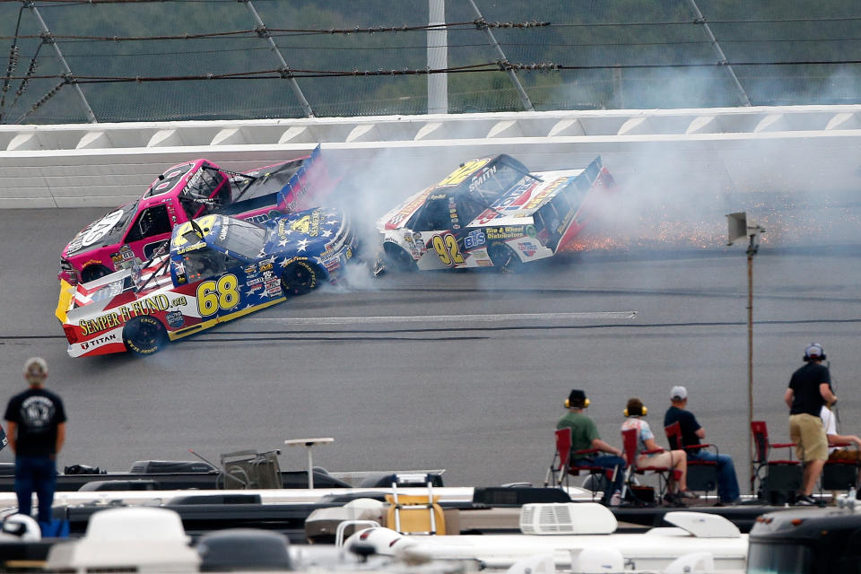 Clay Greenfield’s truck crashes at Talladega. (Getty)