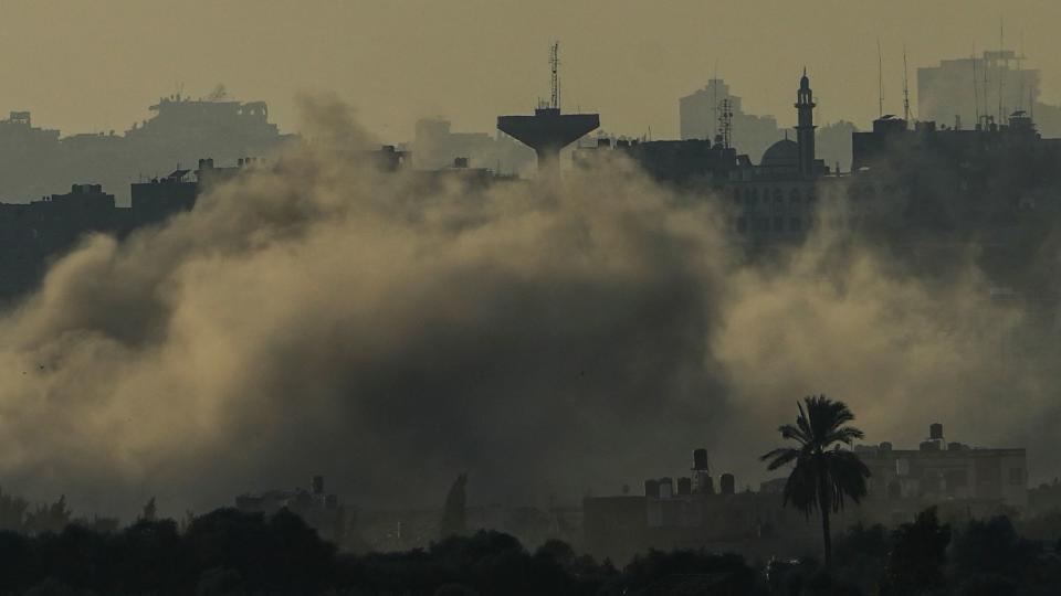 PHOTO: Smoke rises following an Israeli airstrike in the Gaza Strip, as seen from southern Israel, Oct. 30, 2023. (Tsafrir Abayov/AP)