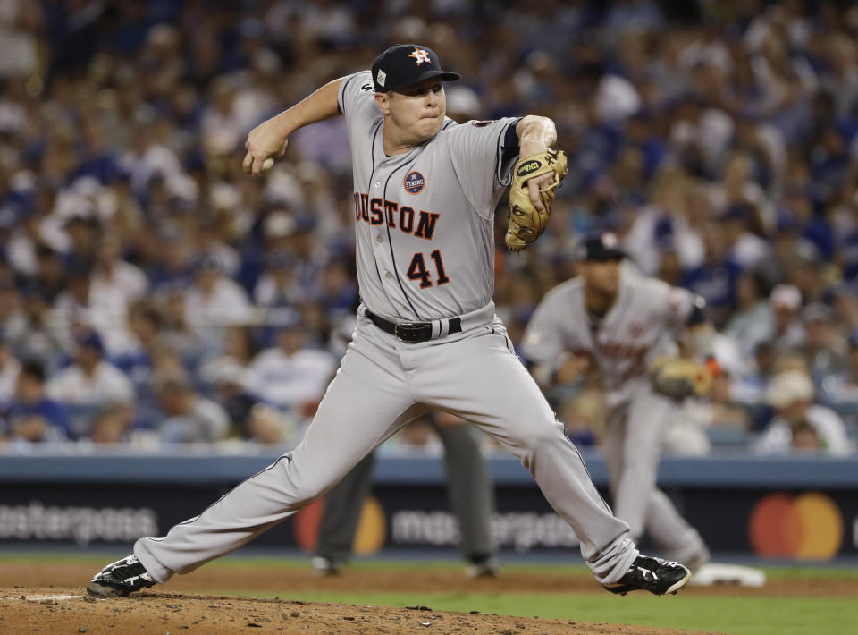 Brad Peacock celebrated the Astros’ World Series Championship by taking his wife to see the Backstreet Boys in concert, and they both had a ball. (AP Photo)