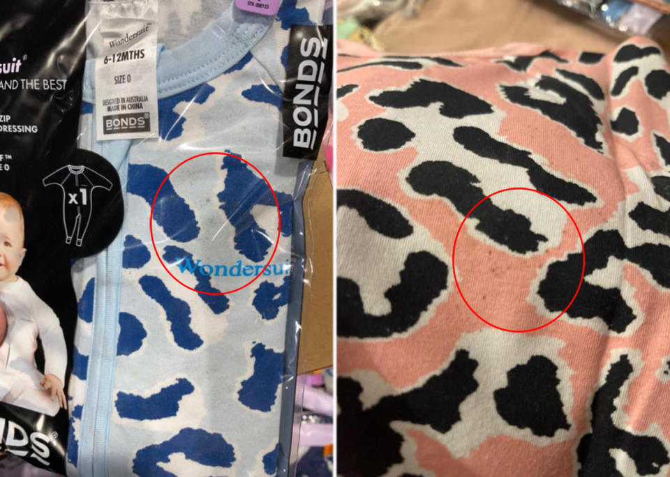 Aldi is investigating claims of mould found on Bonds' Wondersuit sleepwear after photos emerge on Facebook. Credit: Aldi Mums/Facebook