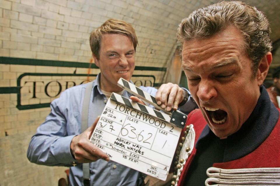 John Barrowman and James Marsters filming on the set of ‘Torchwood’ in 2007 (Shutterstock)