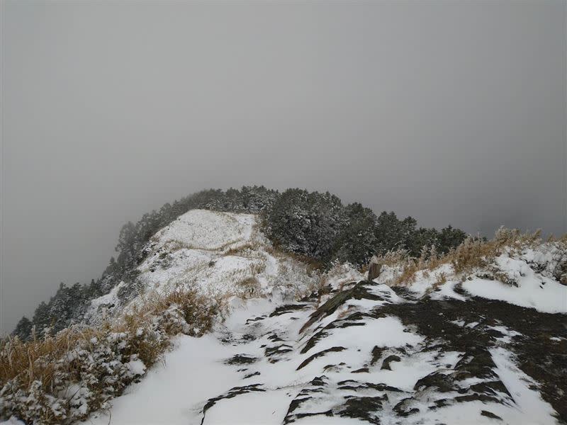 雪霸桃山山屋被白雪覆蓋，夢幻銀白雪景，美不勝收。（圖／雪霸處志工張慧芳提供）