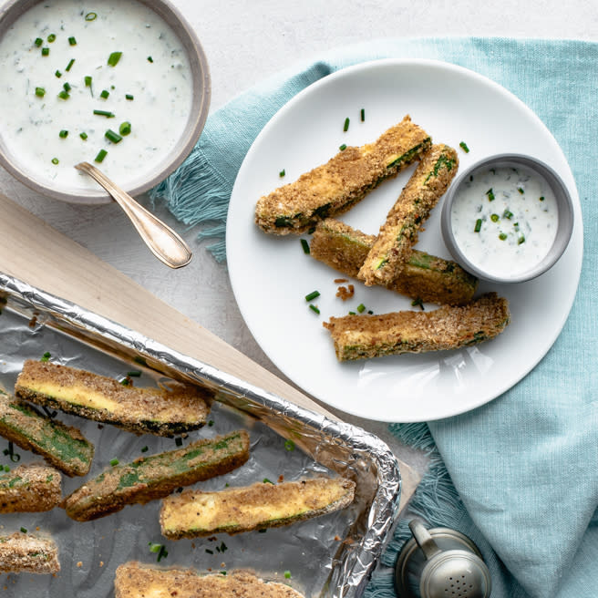 Oven-Fried Zucchini Fries with Herbed Buttermilk Dipping Sauce