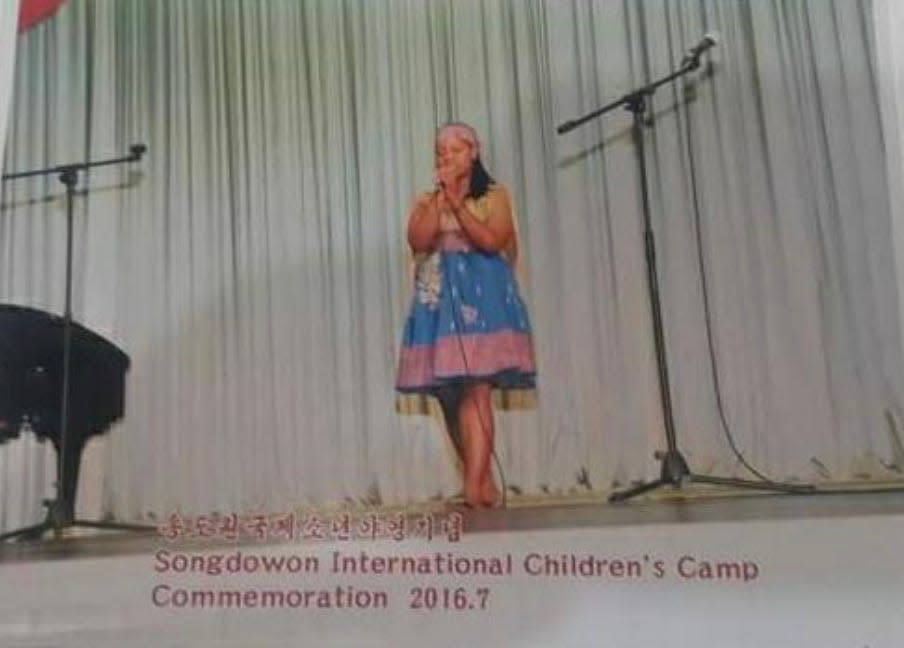 Regina Beraldo Kihwele sang onstage at North Korea's Songdowon International Children's Camp in the summer of 2016.